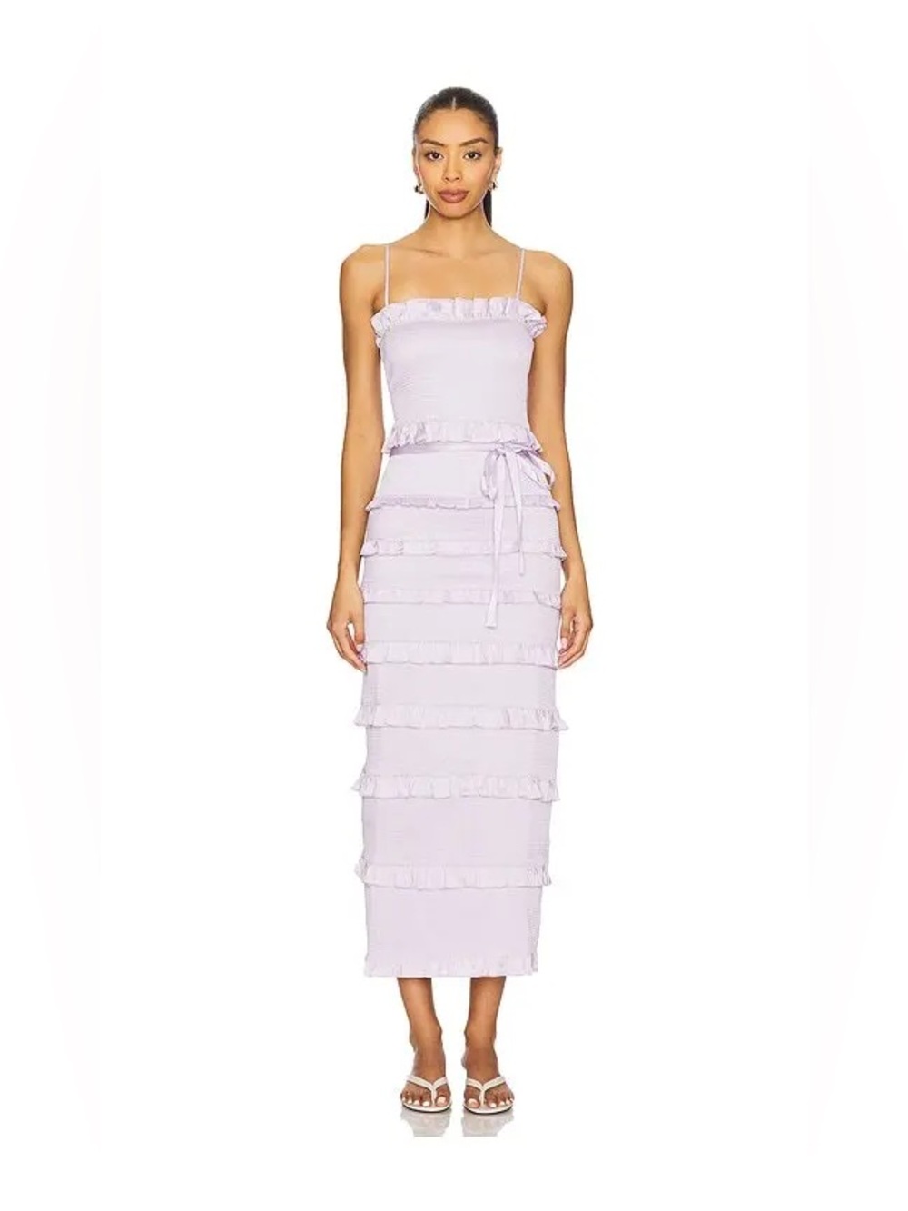 V. Chapman Lilac Ruffle Tiered Maxi Dress with Tie